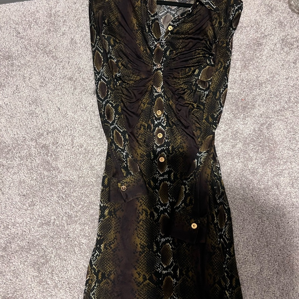 Versace Brown Snake Print Midi Dress